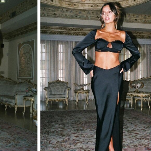 BNWT Princess Polly Satin Crop Flared Sleeve top sz 4 - Picture 2 of 5